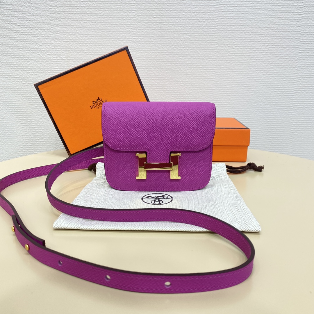 Hermes Constance Slim Wallet Belt Bag In Anemone Epsom Leather